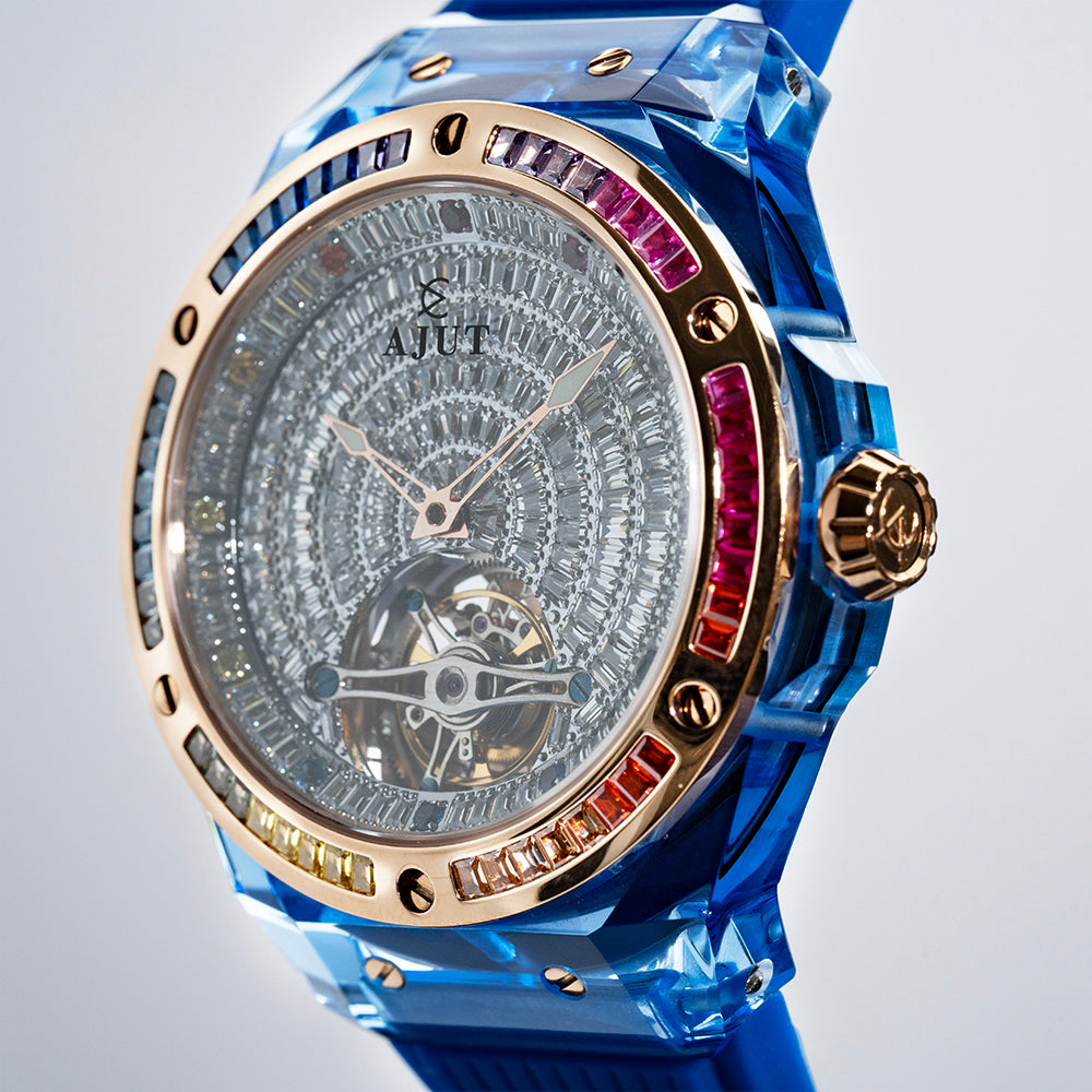AJUT Automatic Tourbillon Crystal Case Watch Men Sapphire Mirror Square Diamond Surface Flying Mechanical Wristwatches 0521