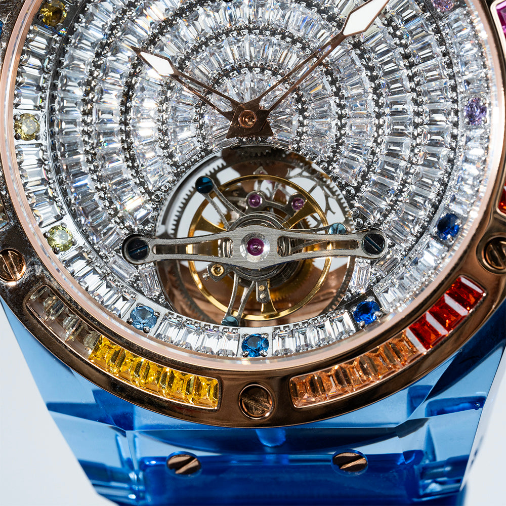 AJUT Automatic Tourbillon Crystal Case Watch Men Sapphire Mirror Square Diamond Surface Flying Mechanical Wristwatches 0521