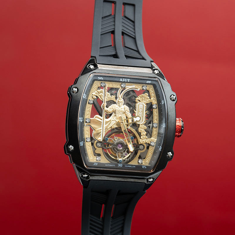 AJUT Tourbillon Movement Man Watch Automatic Tourbillon Skeleton Mechanical Sapphire With Diamonds Watches for men 316L Stainless Steel Case 0566