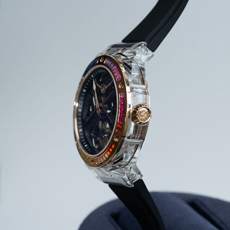 AJUT K9 transparent crystal case watches for men automatic tourbillon movement luxury man watch 0523