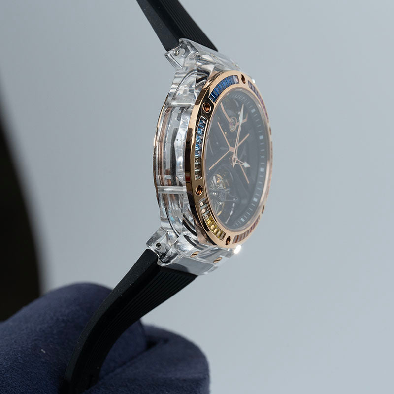 AJUT K9 transparent crystal case watches for men automatic tourbillon movement luxury man watch 0523