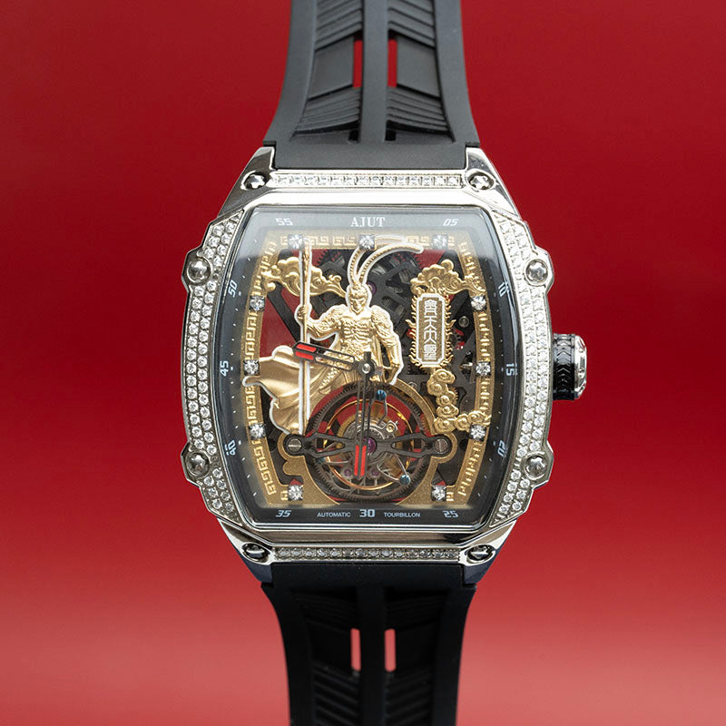 AJUT Tourbillon Movement Man Watch Automatic Tourbillon Skeleton Mechanical Sapphire With Diamonds Watches for men 316L Stainless Steel Case 0566