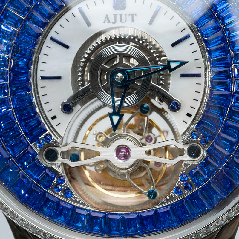 AJUT Automatic Tourbillon Movement Watches For Man Sapphire Square Zircon Dial Flying Mechanical Men's Watch 0398M