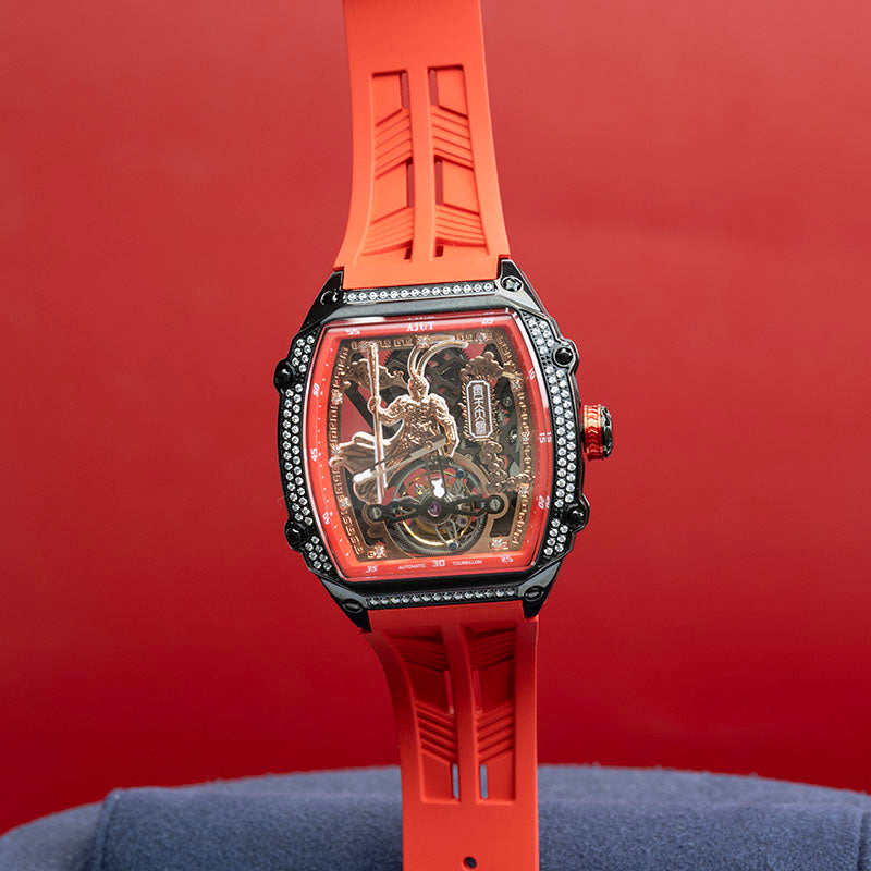 AJUT Tourbillon Movement Man Watch Automatic Tourbillon Skeleton Mechanical Sapphire With Diamonds Watches for men 316L Stainless Steel Case 0566