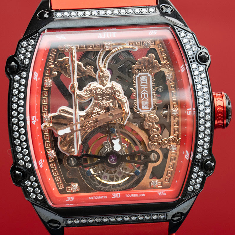AJUT Tourbillon Movement Man Watch Automatic Tourbillon Skeleton Mechanical Sapphire With Diamonds Watches for men 316L Stainless Steel Case 0566