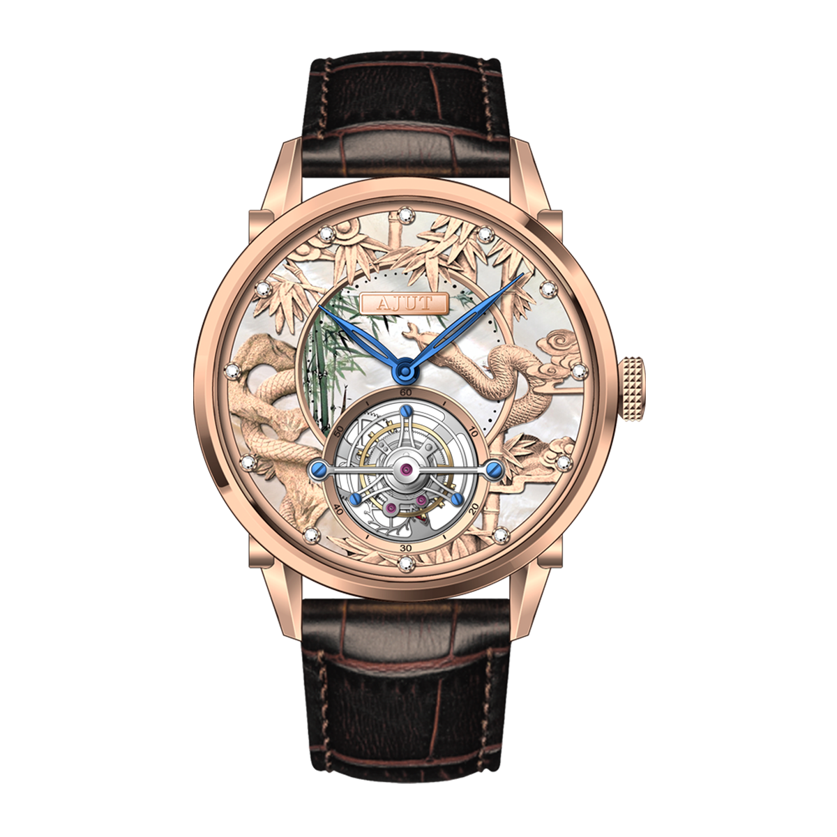 AJUT Snake Tourbillon Mechanical Man Watch Hollow Flying Tourbillon Movement Sapphire Watch Mens 0298