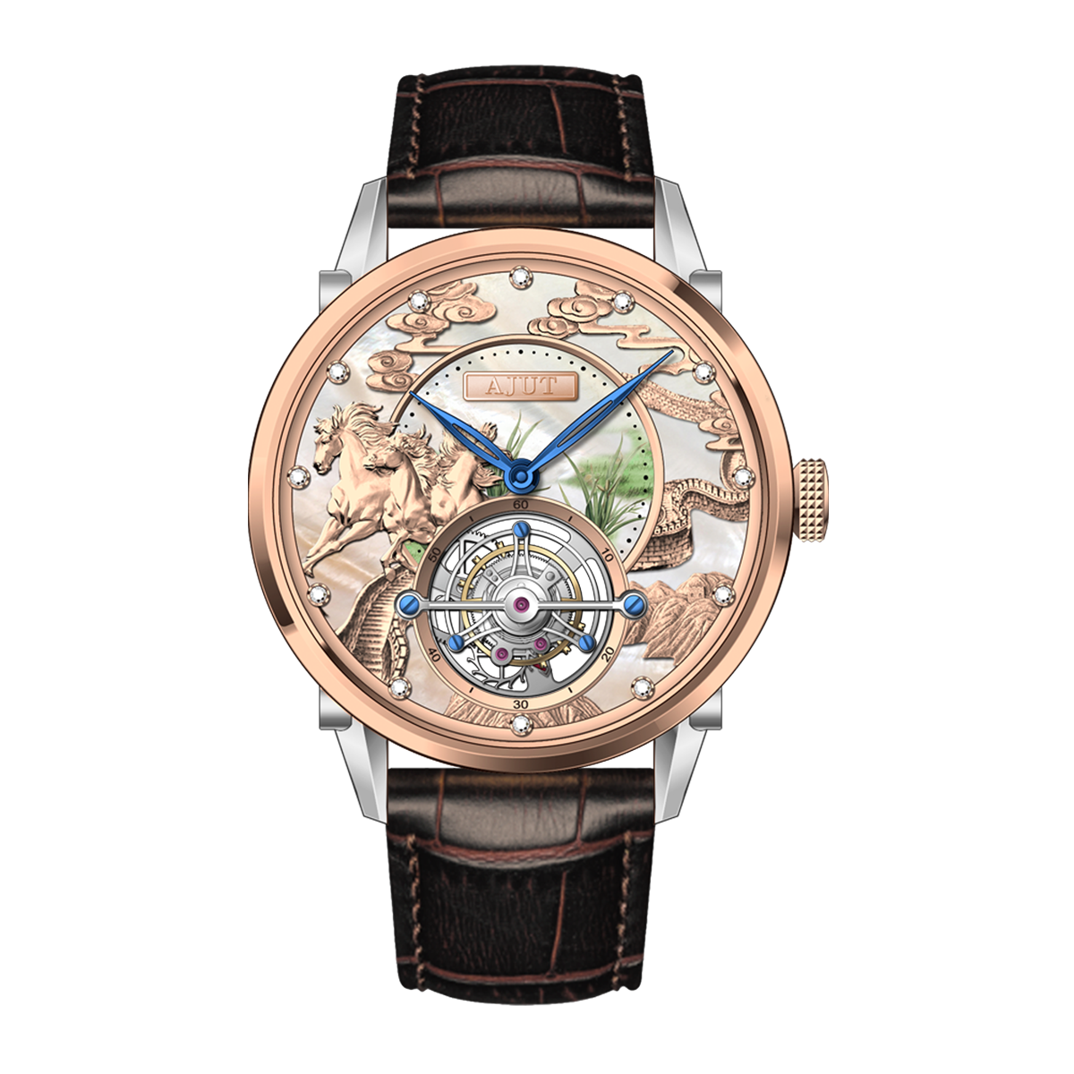AJUT Zodiac Horse Watch Tourbillon Manual Mechanical Watch Double-sided Hollow TAM0299