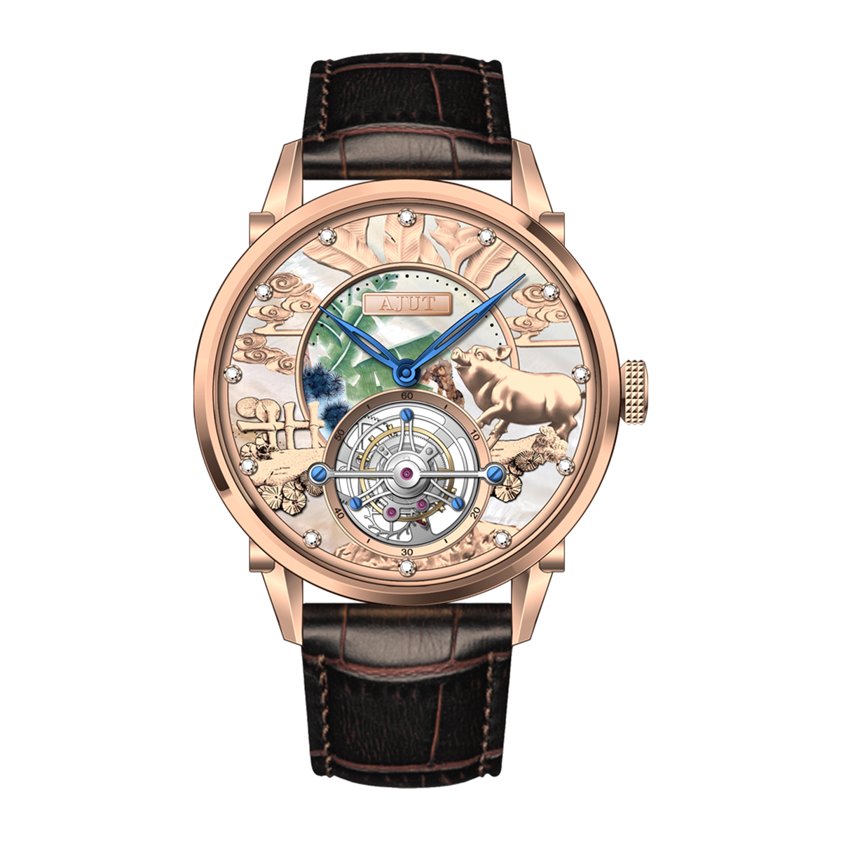 AJUT Pig Dial Tourbillon Men's Luxury Watch Mechanical Sapphire Skeleton Man watch 0304