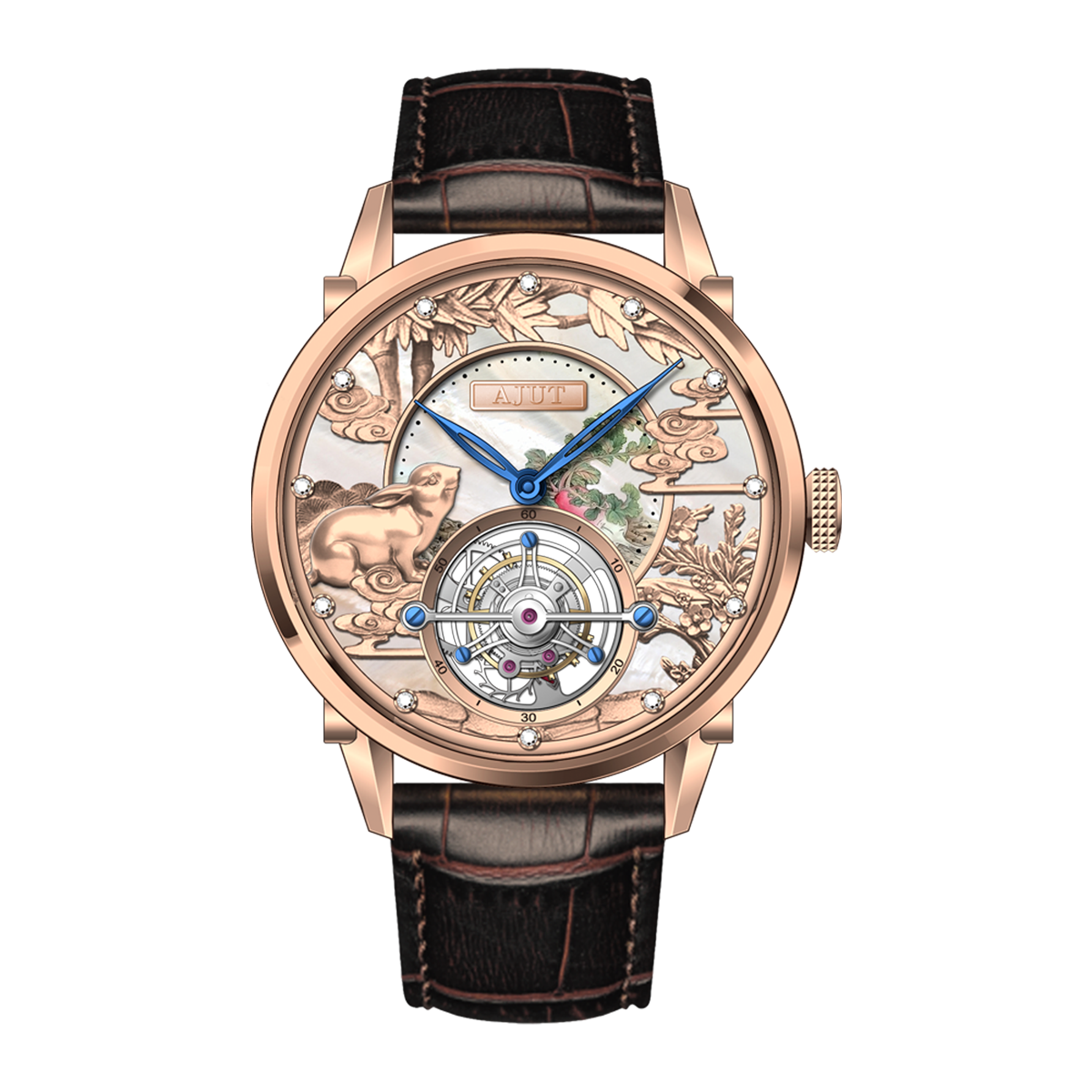 AJUT Rabbit Dial Tourbillon Manual Man Watch Mechanical Hollow Tourbillon Watches for men 0308