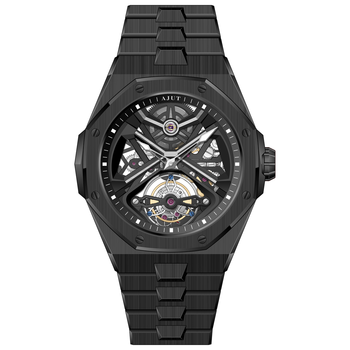 AJUT skeleton automatic winding tourbillon mechanical movement stainless steel TAM0517