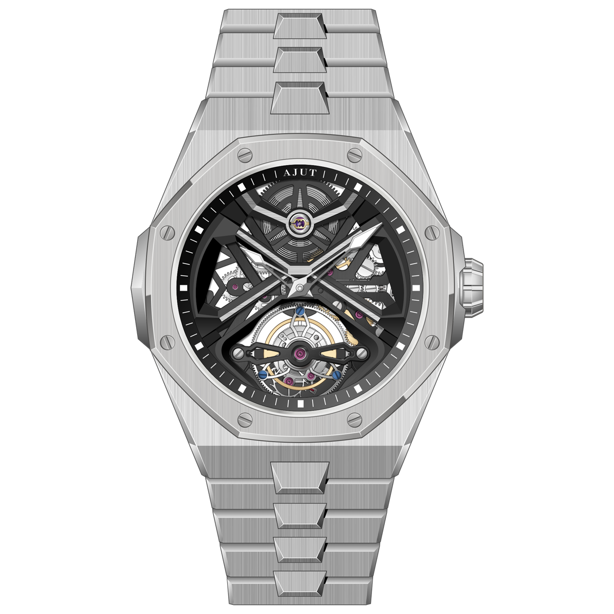 AJUT skeleton automatic winding tourbillon mechanical movement stainless steel TAM0517