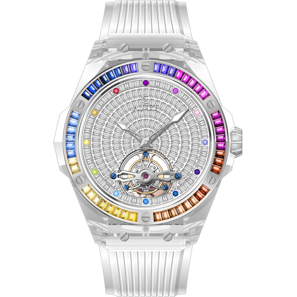 AJUT Automatic Tourbillon Crystal Case Watch Men Sapphire Mirror Square Diamond Surface Flying Mechanical Wristwatches 0521