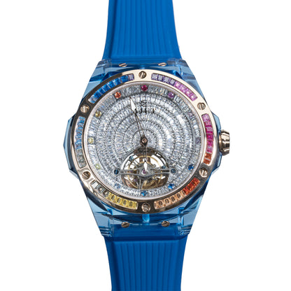 AJUT Automatic Tourbillon Crystal Case Watch Men Sapphire Mirror Square Diamond Surface Flying Mechanical Wristwatches 0521