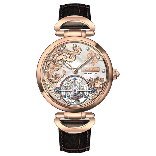 AJUT Manual Tourbillon Movement Lasies Watch Sapphire Luxury Diamonds Phoenix Relief Hand Winding Women Watches 0313