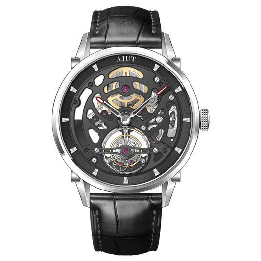 AJUT Automatic Tourbillon Movement Men's Watch Sapphire Stainless Steel Self Winding Mechanical Skeleton Watches For Man 0343
