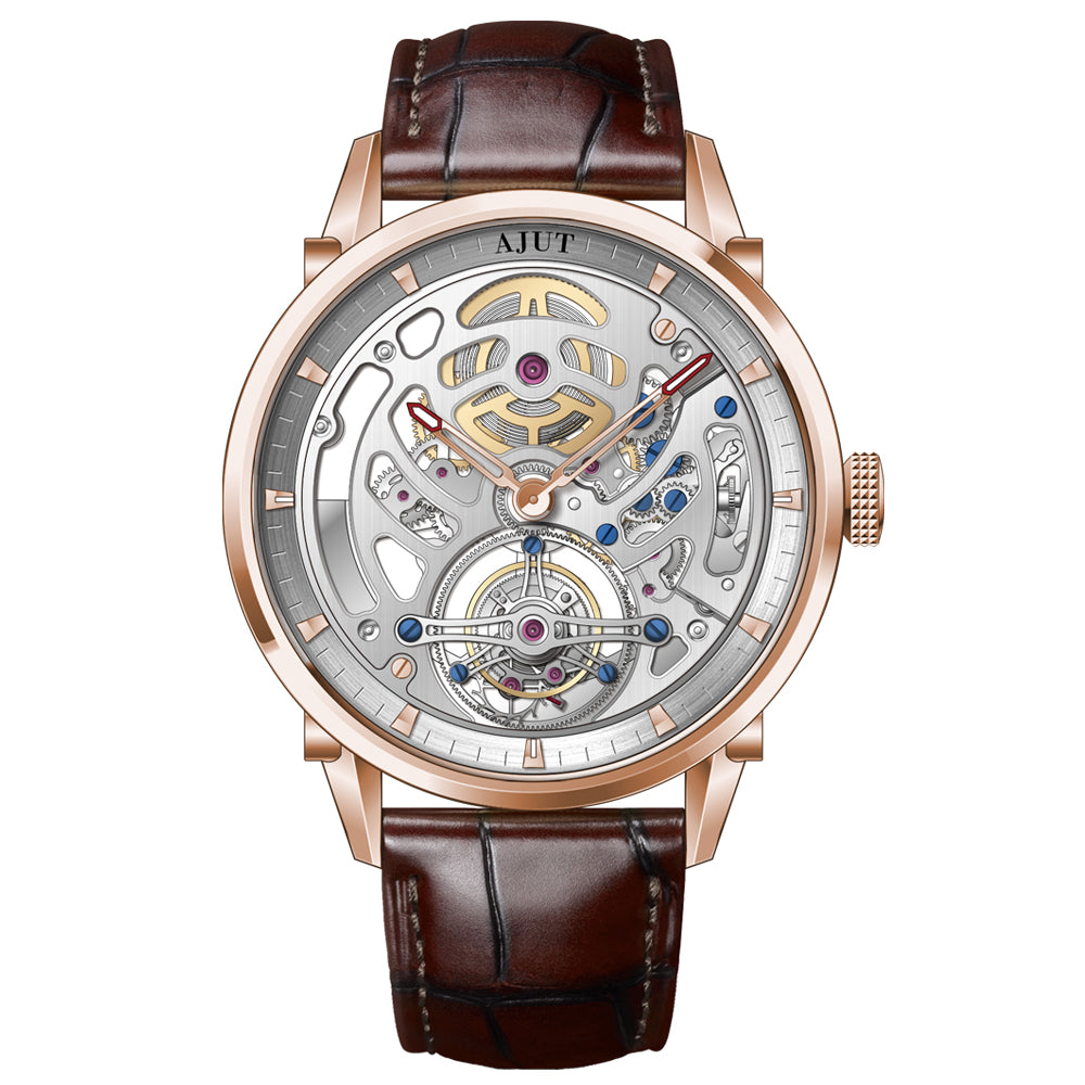 AJUT Automatic Tourbillon Movement Men's Watch Sapphire Stainless Steel Self Winding Mechanical Skeleton Watches For Man 0343