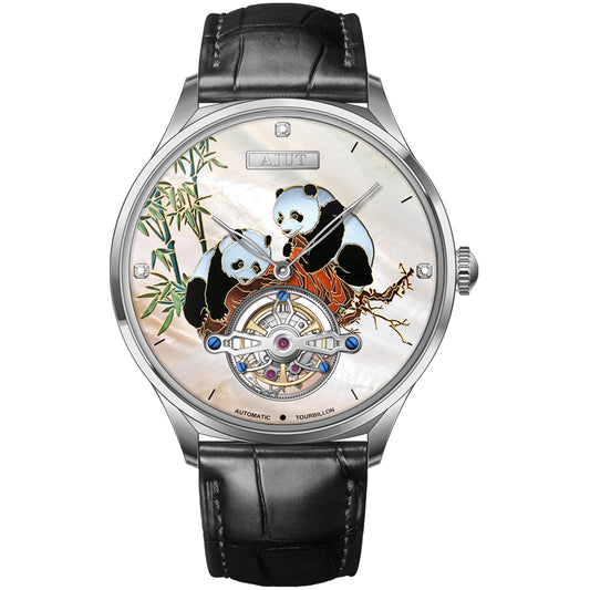 AJUT Automatic Tourbillon Movement Men Watch Sapphire Mechanical Panda Dial Watches Man 0346