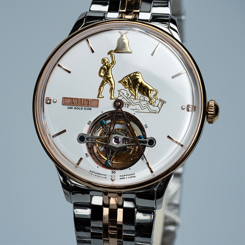 AJUT luxury automatic tourbillon movement watches for men mechanical sun-patterned surface with 24K gold figures man watch 0375