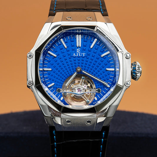 AJUT Automatic Tourbillon Movement Watch Man Sapphire Mirror Hydraulic Surface Simple Watches for men Blue Vintage 0383