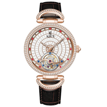 AJUT Automatic Tourbillon Movement Women Watches Sapphire Full Diamond Self Winding Mechanical Ladies Watch Luxury Fashion 0397L