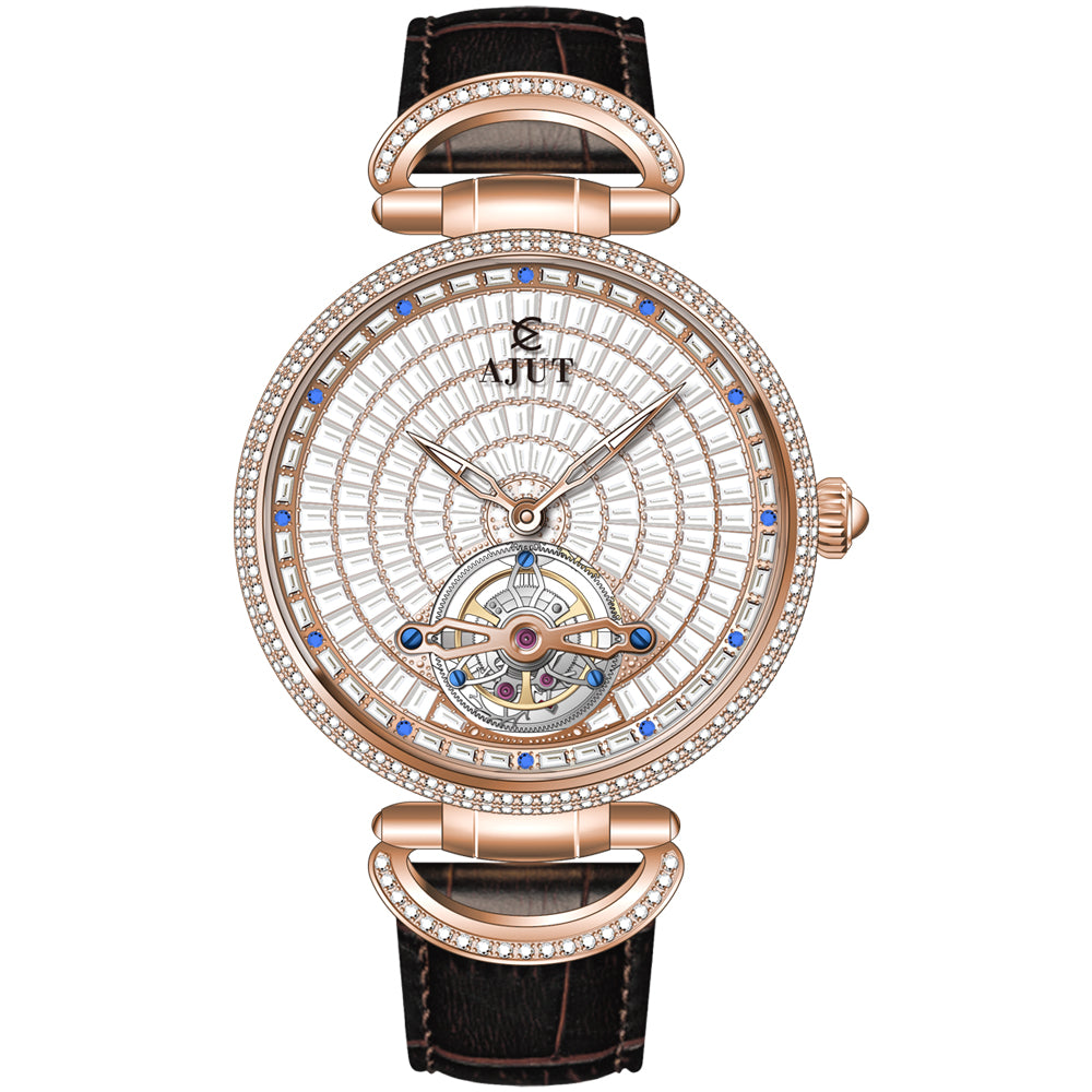 AJUT Automatic Mechanical Watch For Men Full Zircon Sapphire Flying Tourbillon Movement Man Watches 0397