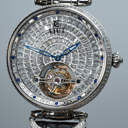 AJUT Automatic Mechanical Watch For Men Full Zircon Sapphire Flying Tourbillon Movement Man Watches 0397