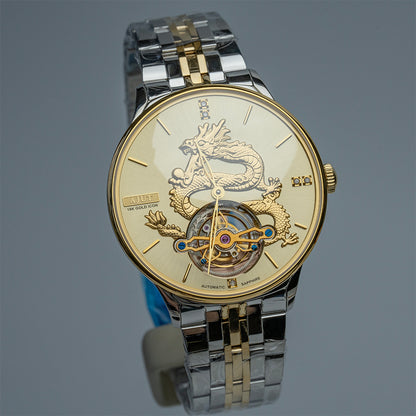 AJUT Automatic Tourbillon Mechanical Man watch Gold Color Dial Luxury Self Winding Flying Tourbillon Watches for men Luxury 0501