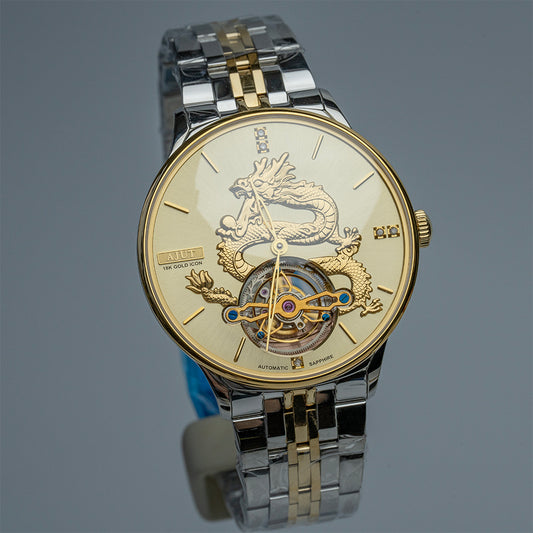 AJUT Automatic Tourbillon Mechanical Man watch Gold Color Dial Luxury Self Winding Flying Tourbillon Watches for men Luxury 0501