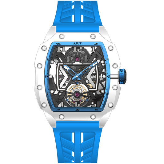 AJUT Crystal Automatic Tourbillon Mechanical Movement Watches For Men Luxury Skeleton Wristwatch Fashion 0506