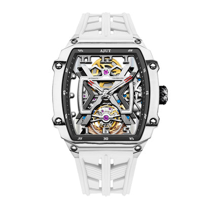 AJUT Automatic Tourbillon Movement Men's Watch Sapphire Carbon Fiber Hollow Self Winding Mechanical Watches Men 0510