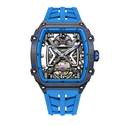 AJUT Automatic Tourbillon Movement Men's Watch Sapphire Carbon Fiber Hollow Self Winding Mechanical Watches Men 0510