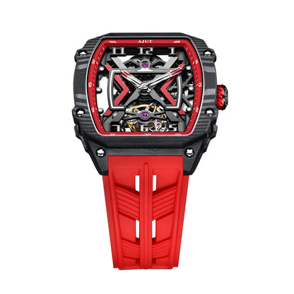 AJUT Automatic Tourbillon Movement Men's Watch Sapphire Carbon Fiber Hollow Self Winding Mechanical Watches Men 0510