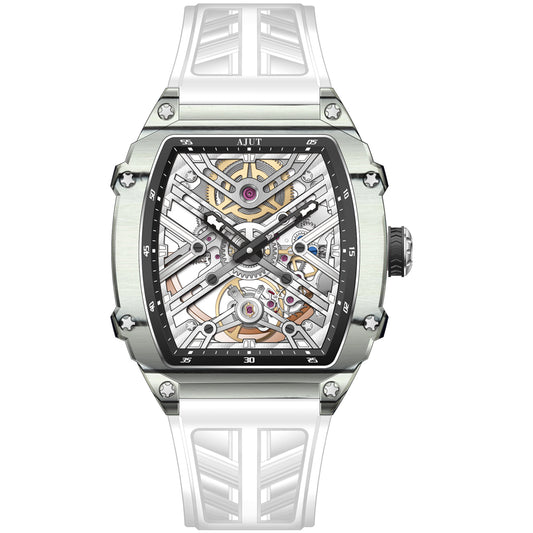 AJUT Carbon Fiber Automatic Watch For Men Self Manual Mechanical Sapphire Man Watches Skeleton Dial 0519
