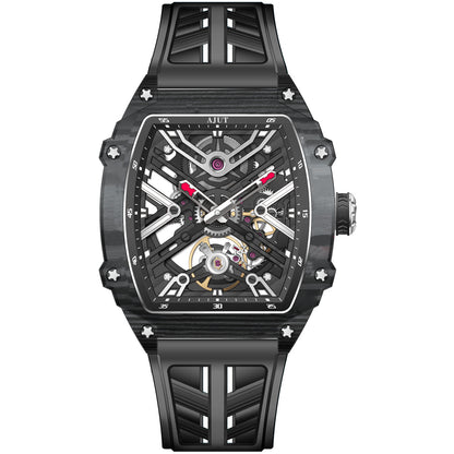 AJUT Carbon Fiber Automatic Watch For Men Self Manual Mechanical Sapphire Man Watches Skeleton Dial 0519