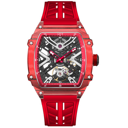 AJUT Carbon Fiber Automatic Watch For Men Self Manual Mechanical Sapphire Man Watches Skeleton Dial 0519