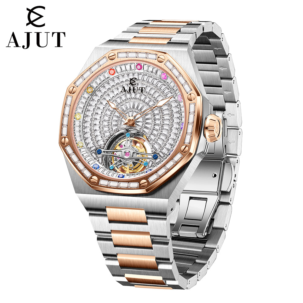 AJUT tourbillon automatic movement watches for man sapphire glass starry sky dial luxury flying mechanical Men's watch 0524