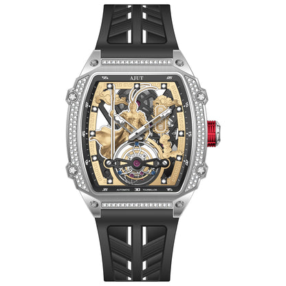AJUT Tourbillon Movement Man Watch Automatic Tourbillon Skeleton Mechanical Sapphire With Diamonds Watches for men 316L Stainless Steel Case 0566