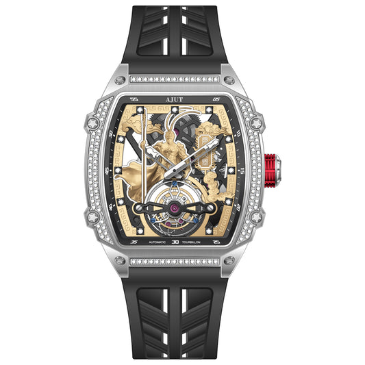 AJUT Tourbillon Movement Man Watch Automatic Tourbillon Skeleton Mechanical Sapphire With Diamonds Watches for men 316L Stainless Steel Case 0566