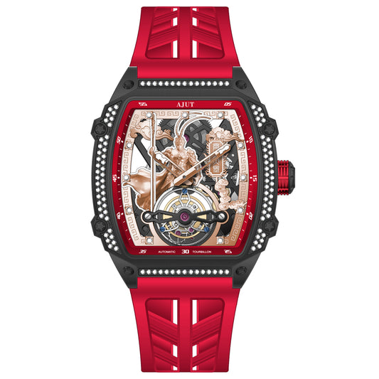 AJUT Automatic Tourbillon Mechanical Man Watch Monkey King Sun Wukong stainless steel case with diamonds 50m waterproof men's watch TAM0566