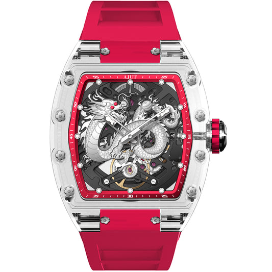 AJUT K9 Transparent Glass Man Watch Automatic Winding Mechanical Sapphire Hollow Watch For Men 0570