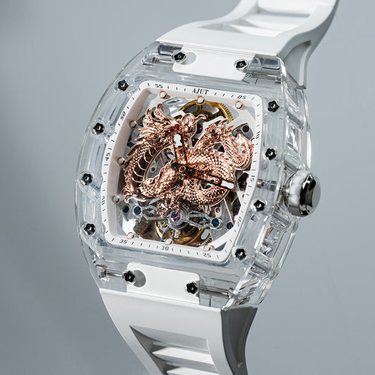 AJUT Automatic Tourbillon Crystal Watches For Man Self Winding Mechanical Movement Watch Man 0571