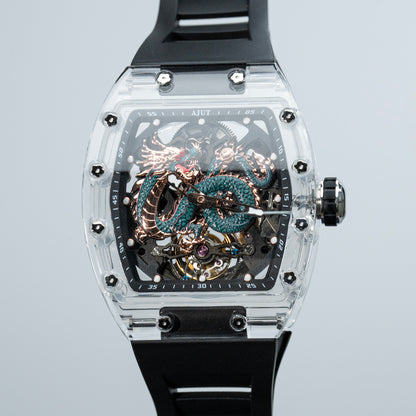 AJUT Automatic Tourbillon Crystal Watches For Man Self Winding Mechanical Movement Watch Man 0571