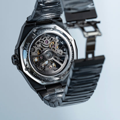 AJUT automatic mechanical mens watch sapphire glass 3D dragon dial skeleton vintage watches for man waterproof stainless steel 0576