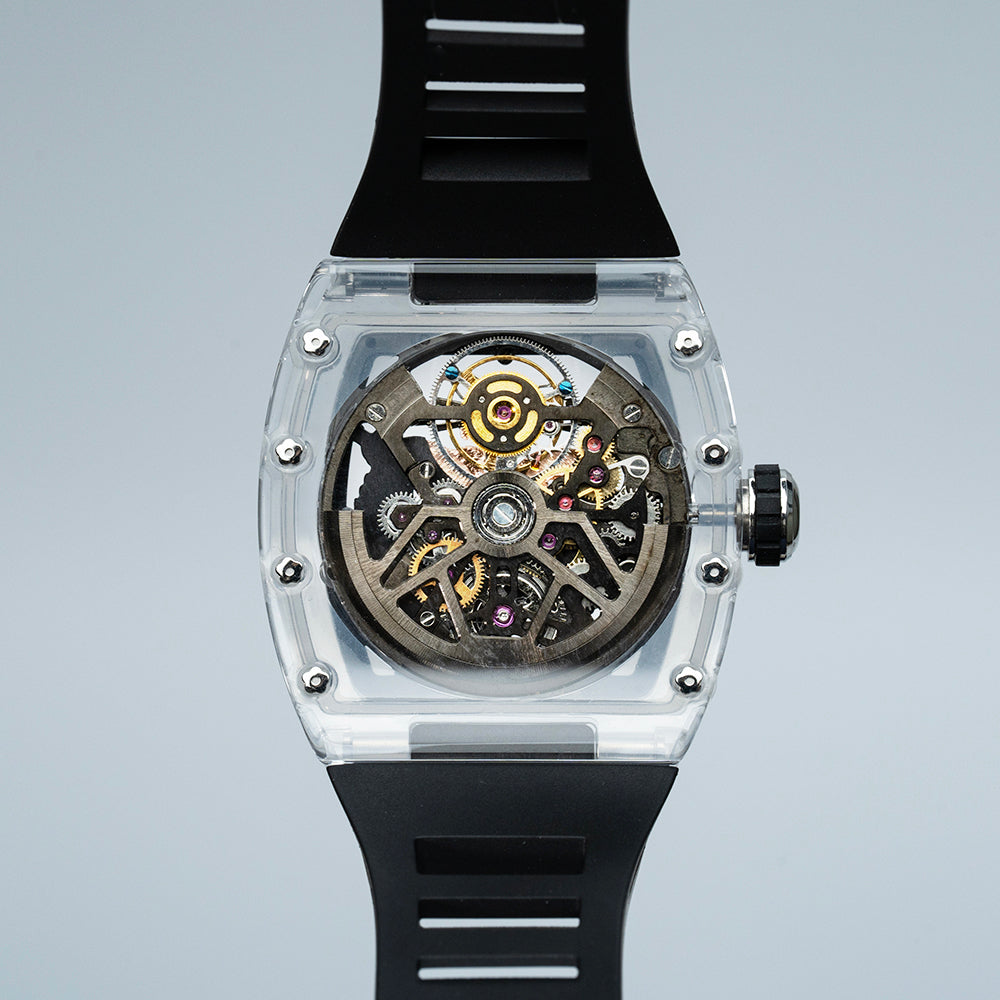 AJUT Automatic Tourbillon Movement Watches For Men Crystal Case Dragon Dial Luxury Self Winding Mechanical Man Watch 0571