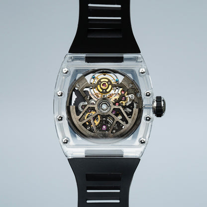 AJUT Automatic Tourbillon Movement Watches For Men Crystal Case Dragon Dial Luxury Self Winding Mechanical Man Watch 0571