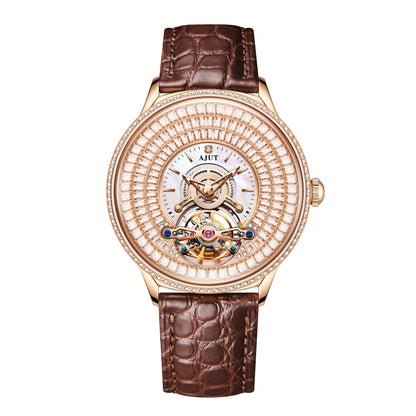 AJUT Automatic Tourbillon Mechanical Women Watch Luxury inlaid With Star-shaped Ladies Watch Fashion 0398L