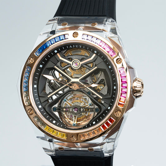 AJUT K9 transparent crystal case watches for men automatic tourbillon movement luxury man watch 0523