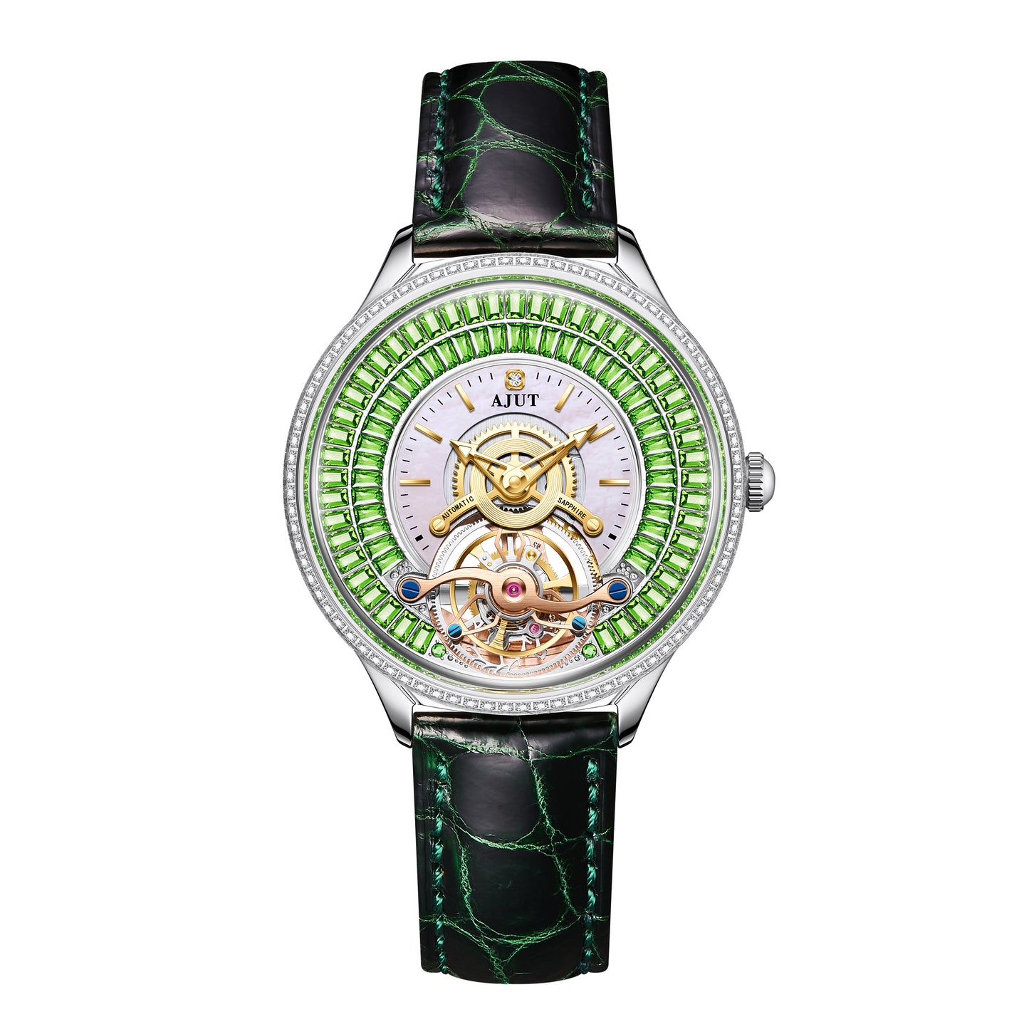 AJUT Automatic Tourbillon Mechanical Women Watch Luxury inlaid With Star-shaped Ladies Watch Fashion 0398L