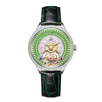 AJUT Automatic Tourbillon Mechanical Women Watch Luxury inlaid With Star-shaped Ladies Watch Fashion 0398L