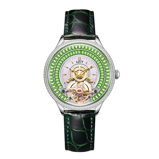 AJUT Automatic Tourbillon Mechanical Women Watch Luxury inlaid With Star-shaped Ladies Watch Fashion 0398L